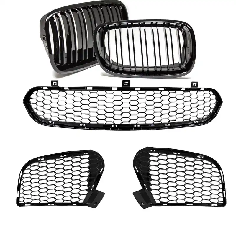 5-teilig Doppelsteg Kühlergrill + Stoßstangengitter SET hochglanz schwarz passt für BMW E70 X5 E71 X6 M-Paket M Mega-Angebot