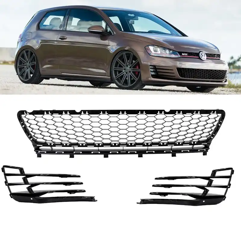 Kracherpreis Set 3pcs Black Gloss Front Bumper Honeycomb Fog Lights Vents fits on VW Golf MK7 VII GTD GTI