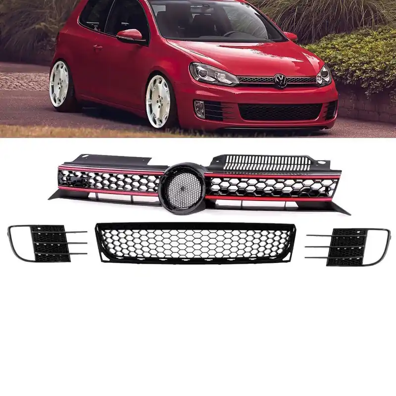 Letzte Chance Set of Front lower upper Grille+ fogs cover black gloss fits on VW Golf VI MK6 GTI GTD