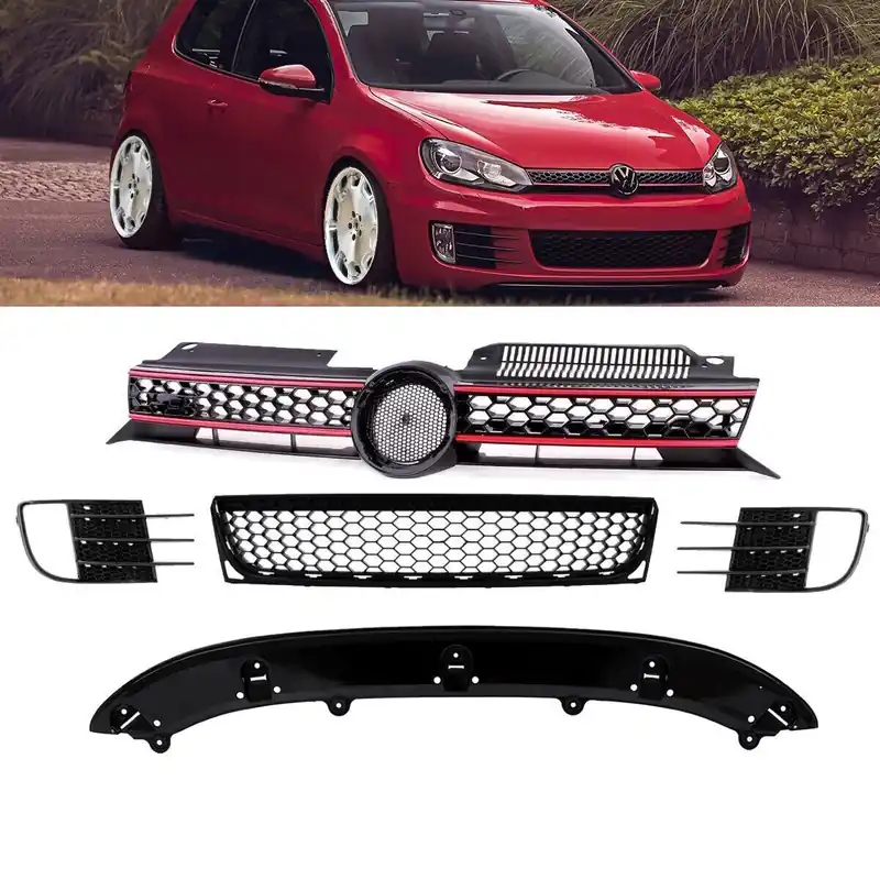 Set of front lower grille+ fogs cover +Spoiler black gloss fits on VW Golf VI MK6 GTI all models Preis Gesenkt