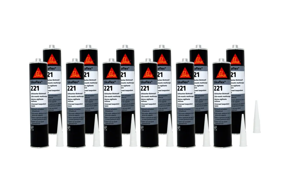 12x Sikaflex 221 300ml Stahlgrau Dichtstoff Dichtmasse Kleber Kartusche Sale
