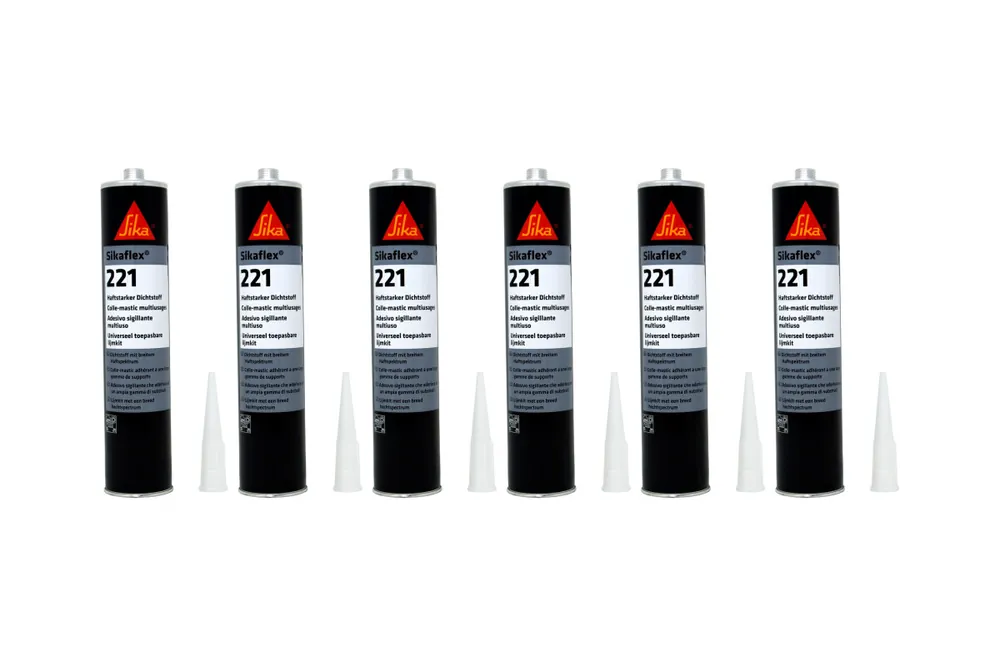 6x Sikaflex 221 300ml Stahlgrau Dichtstoff Dichtmasse Kleber Kartusche Zertifiziert