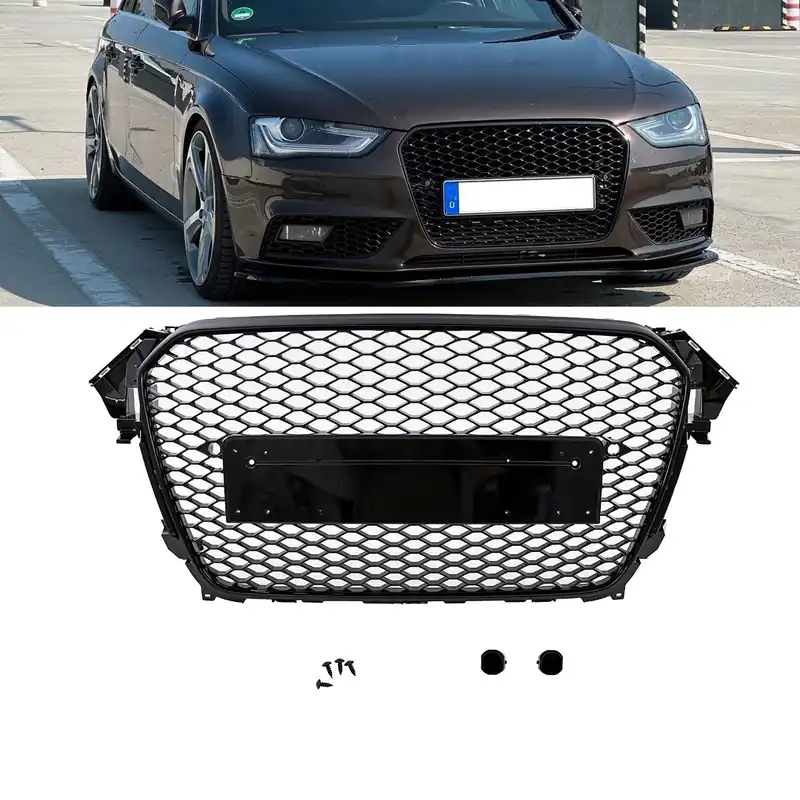 Saisonangebot Front Grille honeycomb Black gloss+ license plate holder suitable for Audi A4 B8 Facelift 11-15 + RS4
