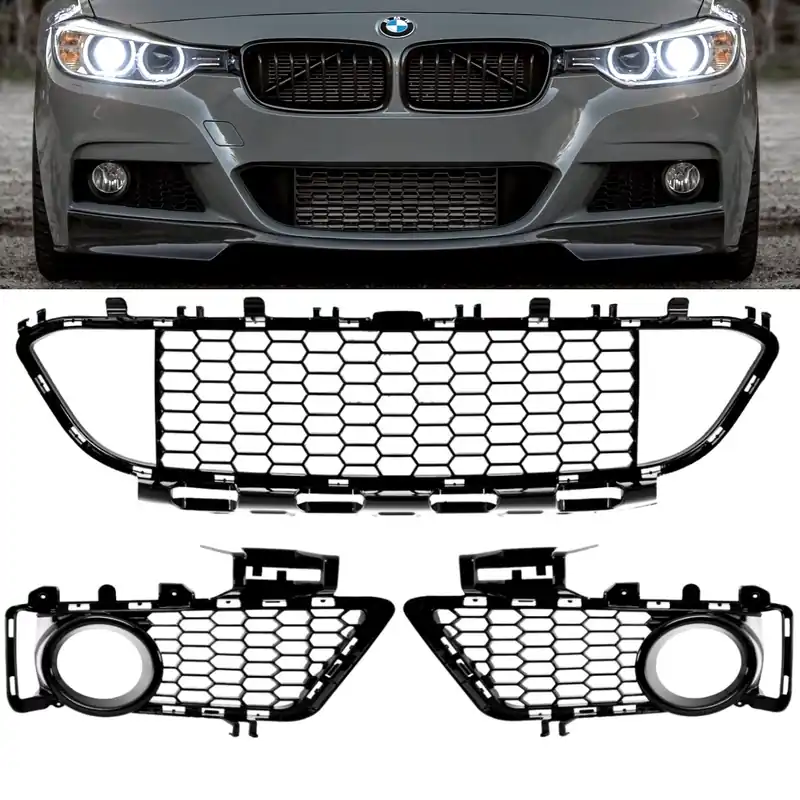 Ausverkauf Stoßstangengitter SET 3-teilig für BMW F30 / F31 mit M-Paket in Schwarz Glanz